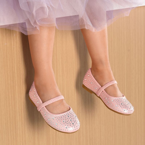 Girl's Rhinestone Ballet Flats - PINK SUEDE - 1